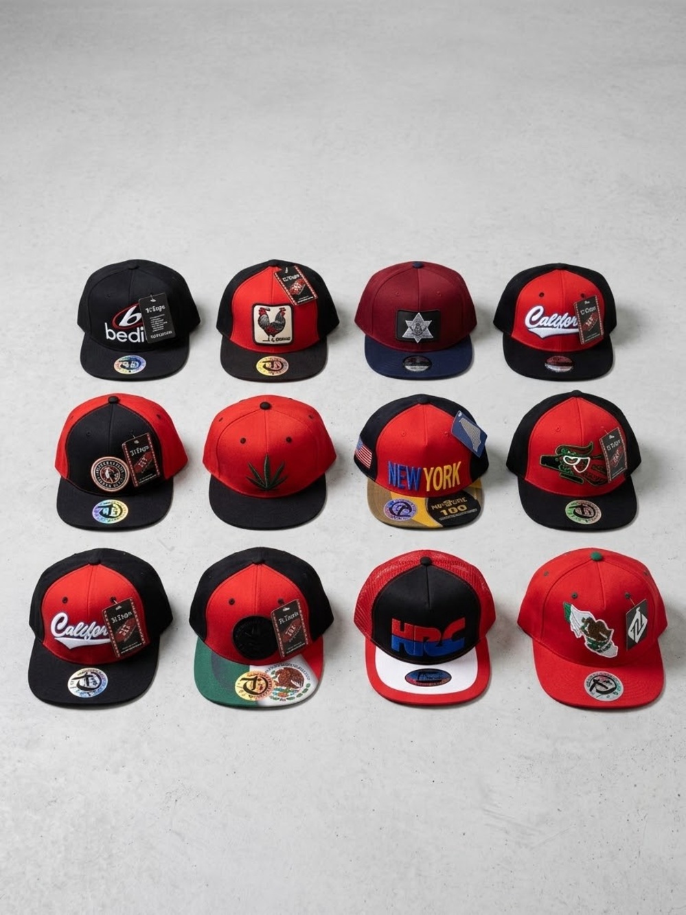 Red and Black Patch Snapback Cap - Casual Adjustable Hat